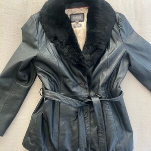 Vintage genuine leather genuine fur coat